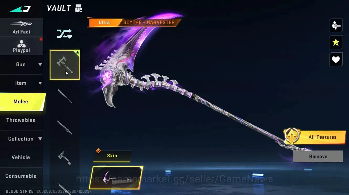Blood Strike Accounts Collab Skin ASIA|ULTRA MELEE Sycthe-Harvester+(M4A1-Venom, AR97-Venom, Etc)|Collab BLEACH Chest, OPM 12
