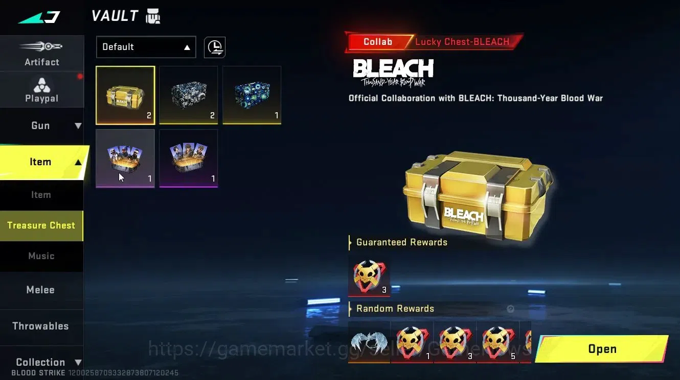 Blood Strike Accounts Collab Skin ASIA|ULTRA MELEE Sycthe-Harvester+(M4A1-Venom, AR97-Venom, Etc)|Collab BLEACH Chest, OPM 6