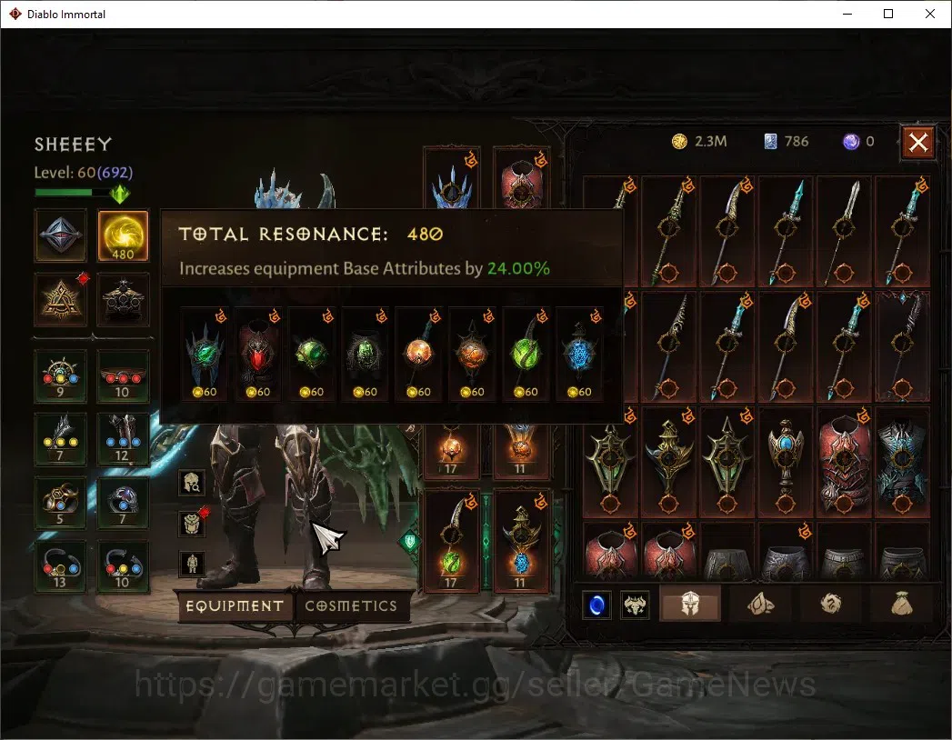 Diablo Immortal Accounts SEA - Anu|CS ON|Lv60(692)|Blood Knight|40k CR|Reso image 4