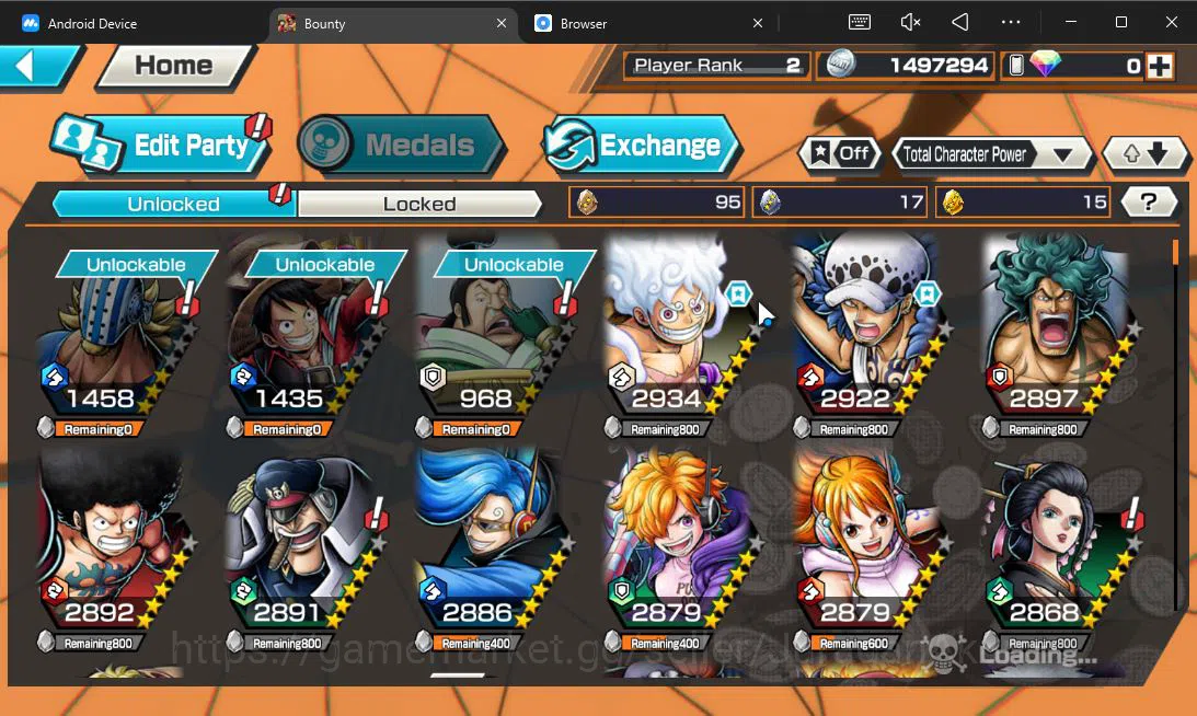 One Piece Bounty Rush Accounts Global | 3 META EX | TFE Luffy, WI Law, Okuchi Yam image 2