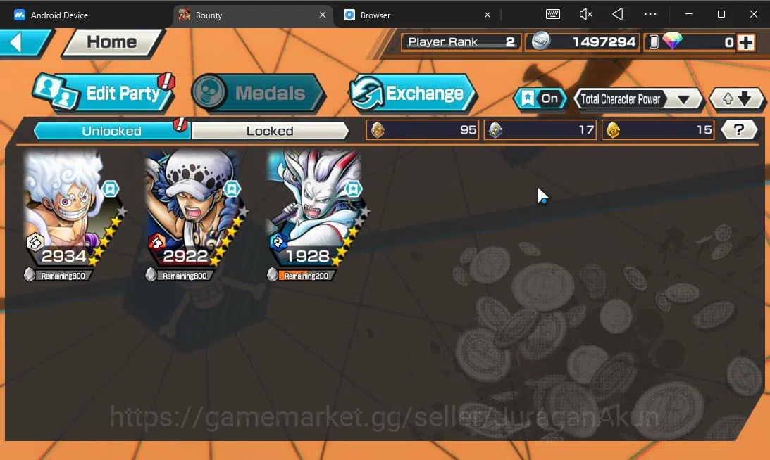 One Piece Bounty Rush Accounts Global | 3 META EX | TFE Luffy, WI Law, Okuchi Yam image 6