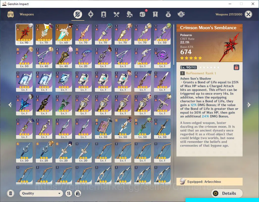 Genshin Impact Accounts Starter ASIA|AR 55|3 limited 3*5Weapon|ArlecchinoC1+Sign,Xilonen+(Jean,Mona)||Mc 4