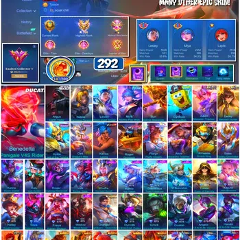 Mobile Legends: Bang Bang Accounts 🔥 #3987 🔥 292 Skins 💎 Exalted Collector V 👑 Ducati Skin ⚔️ Star Wars Argus Darth