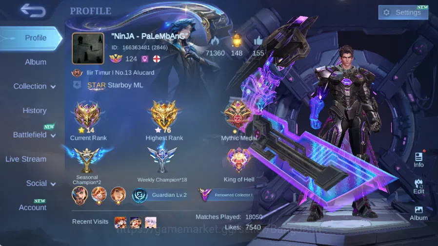 Mobile Legends: Bang Bang Accounts Others Global|Skin330|Renowned|Legen Alucard+Franco,KOF Karina+Guinevere,LBox 1