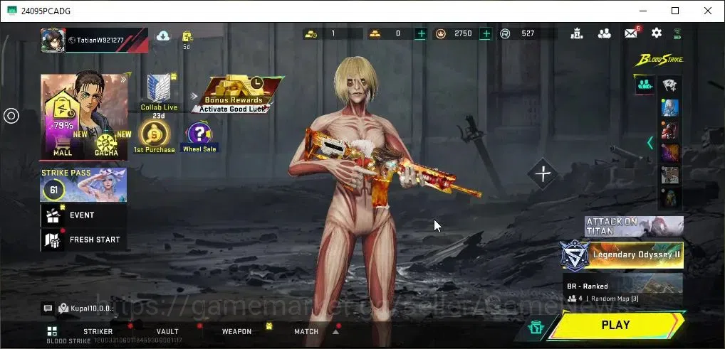 Blood Strike Accounts Collab Skin ASIA|Colab AOT Katya Female Titan|M4A1 Battle of Faith|Ultra Melee Iron Strike|Ultra Glock 1