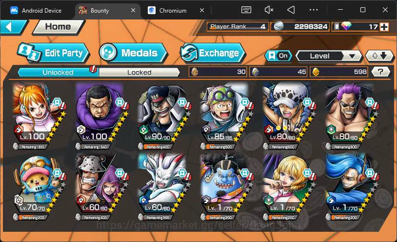One Piece Bounty Rush Accounts Others GLOBAL|3 ex|WI Trafalgar Law,Film Z Zephyr,Okuchi Yamato, |Check SS|OPBR127B 5