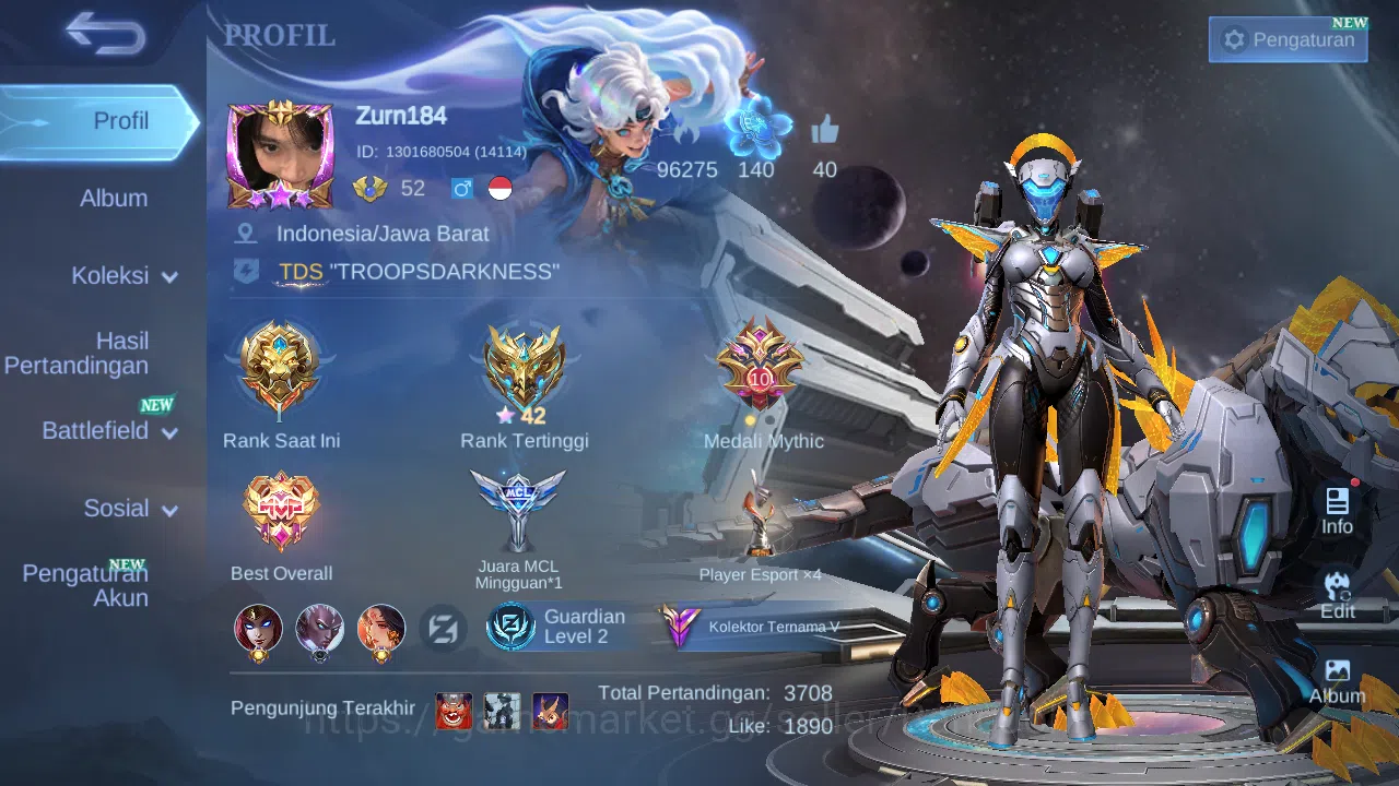 Mobile Legends: Bang Bang Accounts GLOBAL Hero 110 Skin 181 | Luckybox Irithel Roger  image 2