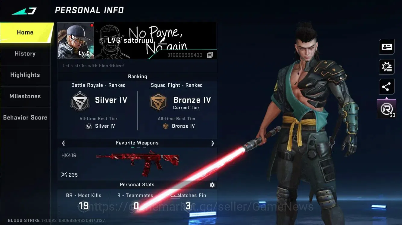 Blood Strike Accounts ASIA|ULTRA [MELEE Lightblade-Dark Force]|BR Silver image 2