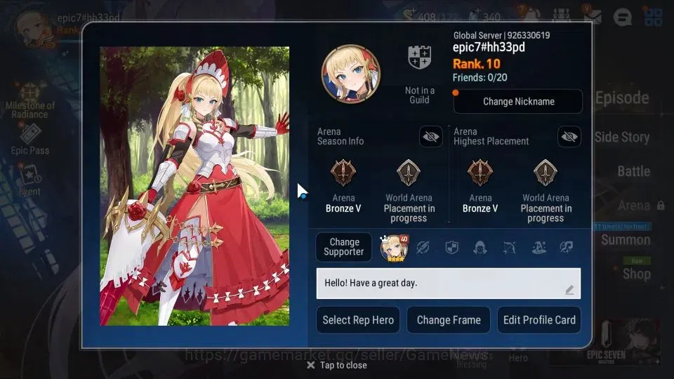 Epic Seven Accounts GLOBAL|UnVerif|New Meta Salome, Lone Crescent Bell image 2