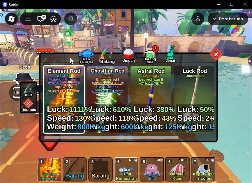 Roblox Accounts Lv 447 Fish It [Rod Secret (Element) 1 Mythic (Gho image 2