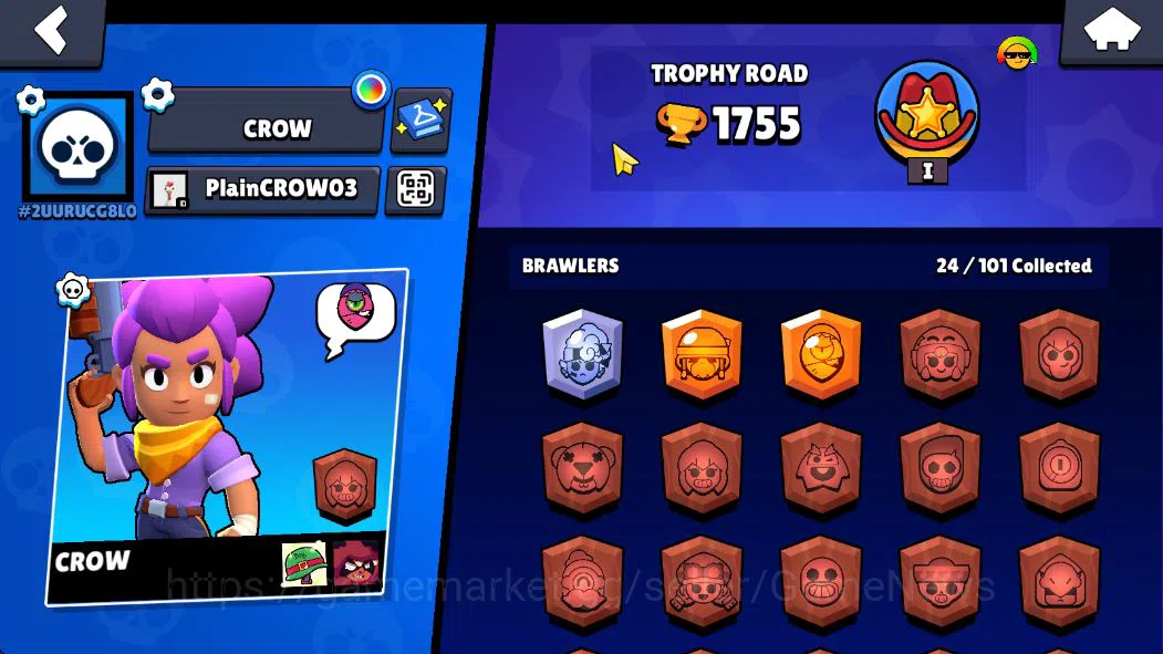 Brawl Stars Accounts 1755 Trophy|24 Brawler 2 Max: Hank,Maisie Myth: Tara|6 Epic Skin [Dark A Colt,Malicious Mandy,Tengu 2