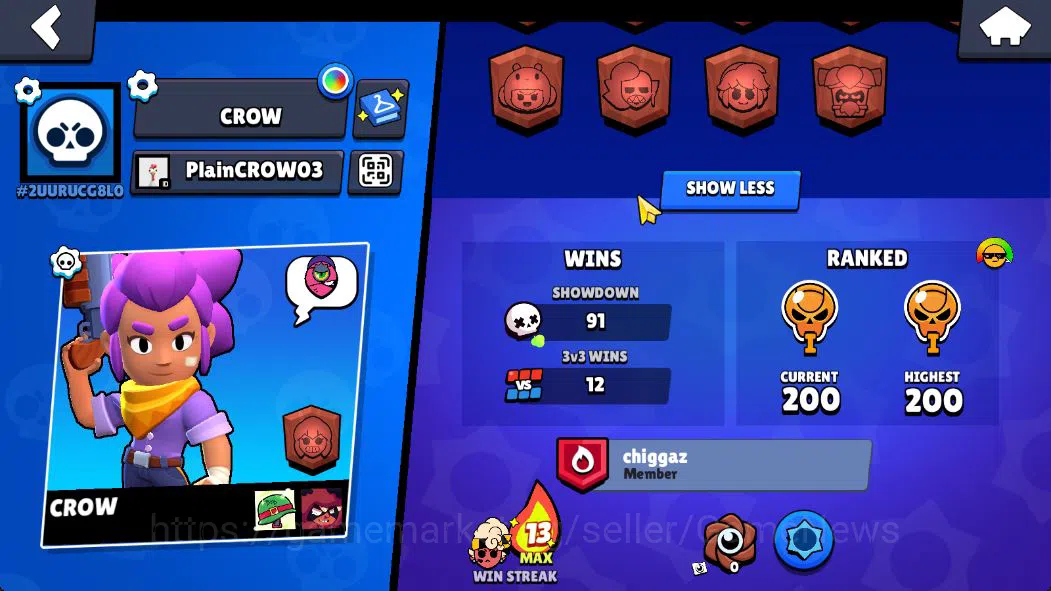 Brawl Stars Accounts 1755 Trophy|24 Brawler 2 Max: Hank,Maisie Myth: Tara|6 Epic Skin [Dark A Colt,Malicious Mandy,Tengu 3