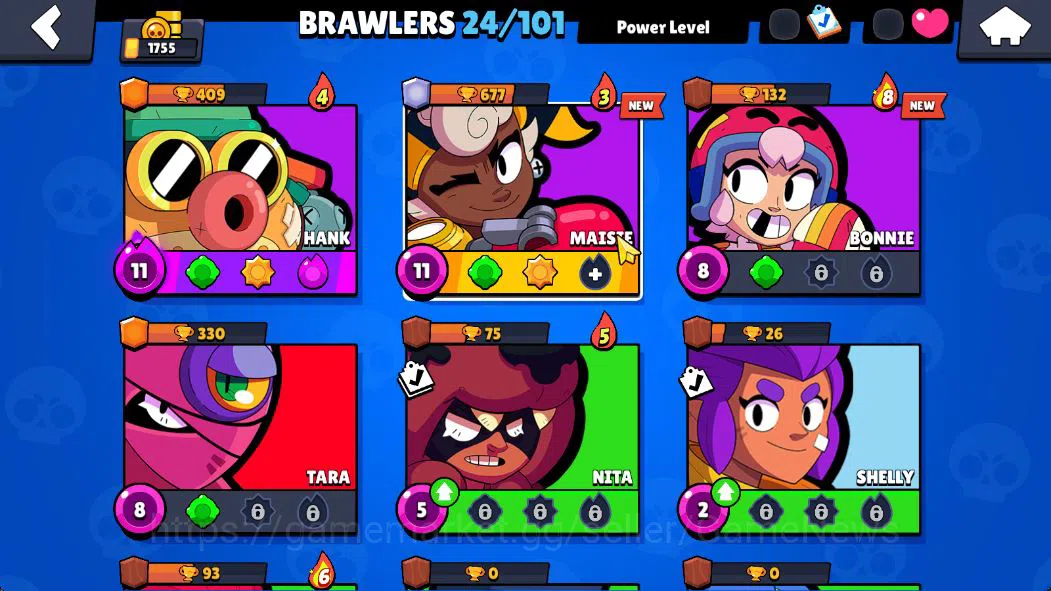 Brawl Stars Accounts 1755 Trophy|24 Brawler 2 Max: Hank,Maisie Myth: Tara|6 Epic Skin [Dark A Colt,Malicious Mandy,Tengu 6
