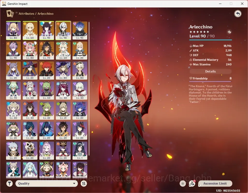 Genshin Impact Accounts Others ASIA|AR 56|6 Limit|Columbina,Arlecchino,Flins,Varesa,Durin,Vanesa|5 Wp5Star|Primo 1786|USN 1