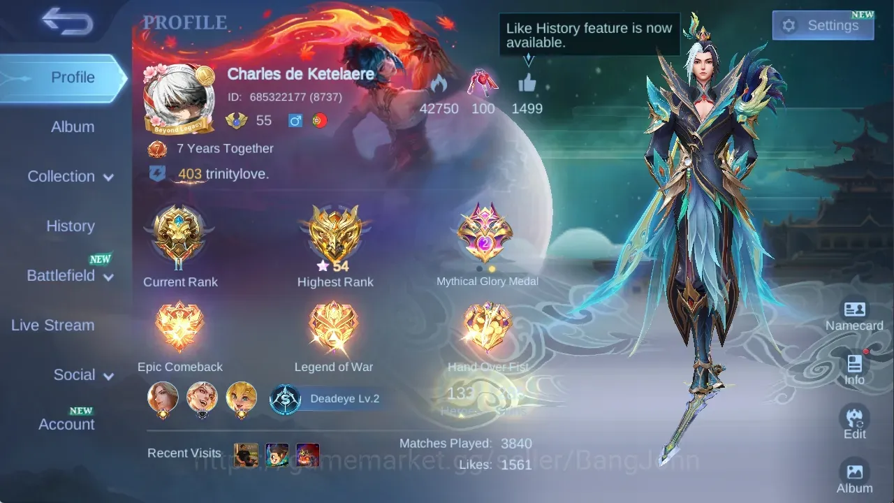 Mobile Legends: Bang Bang Accounts Collector Global|285S|Renowned|CC Ling Natalia,LBX Karina Hayabusa Gatotkaca 1