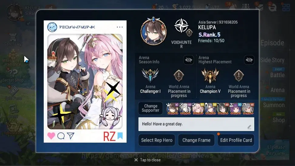 Epic Seven Accounts High-End Asia Verif|29 ML(BoRunka,MonarchS Iseria,Harseti,Etc)+PByblis,Frieren,Setsuka,Etc|AUTO WGBC 2