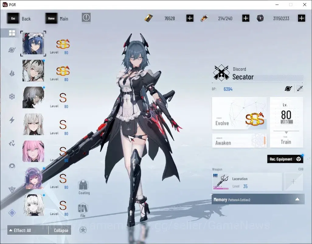 Punishing: Gray Raven Accounts End-Game Asia|Lvl.93|(SSS+ Discord Secator,S Nirvatia Dirge,S Liv Limpidity,S Lilith 5