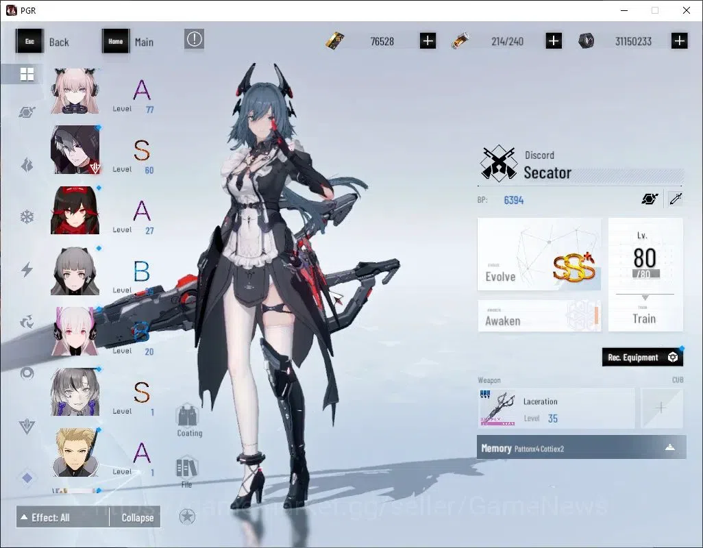Punishing: Gray Raven Accounts End-Game Asia|Lvl.93|(SSS+ Discord Secator,S Nirvatia Dirge,S Liv Limpidity,S Lilith 6