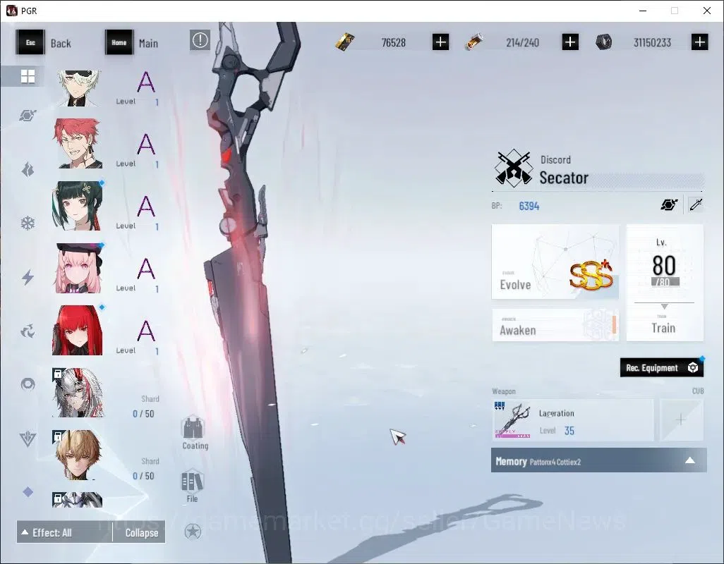 Punishing: Gray Raven Accounts End-Game Asia|Lvl.93|(SSS+ Discord Secator,S Nirvatia Dirge,S Liv Limpidity,S Lilith 8