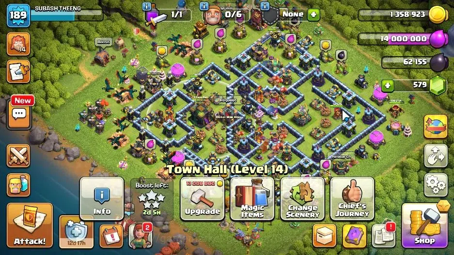 Clash of Clans Accounts High-End LV189 TH 14-BH 10|HH 8|Limited Skin|BK 47,AQ 69,GW 28,MP 41,RC 17|BM 35/BC 27|579 Gems|CN 1