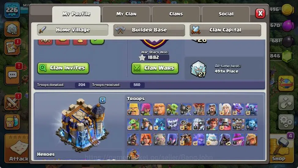 Clash of Clans Accounts Global | TH 18-BH 10 | LVL 226|HH 12|AQ 95 ,MP 41 image 1