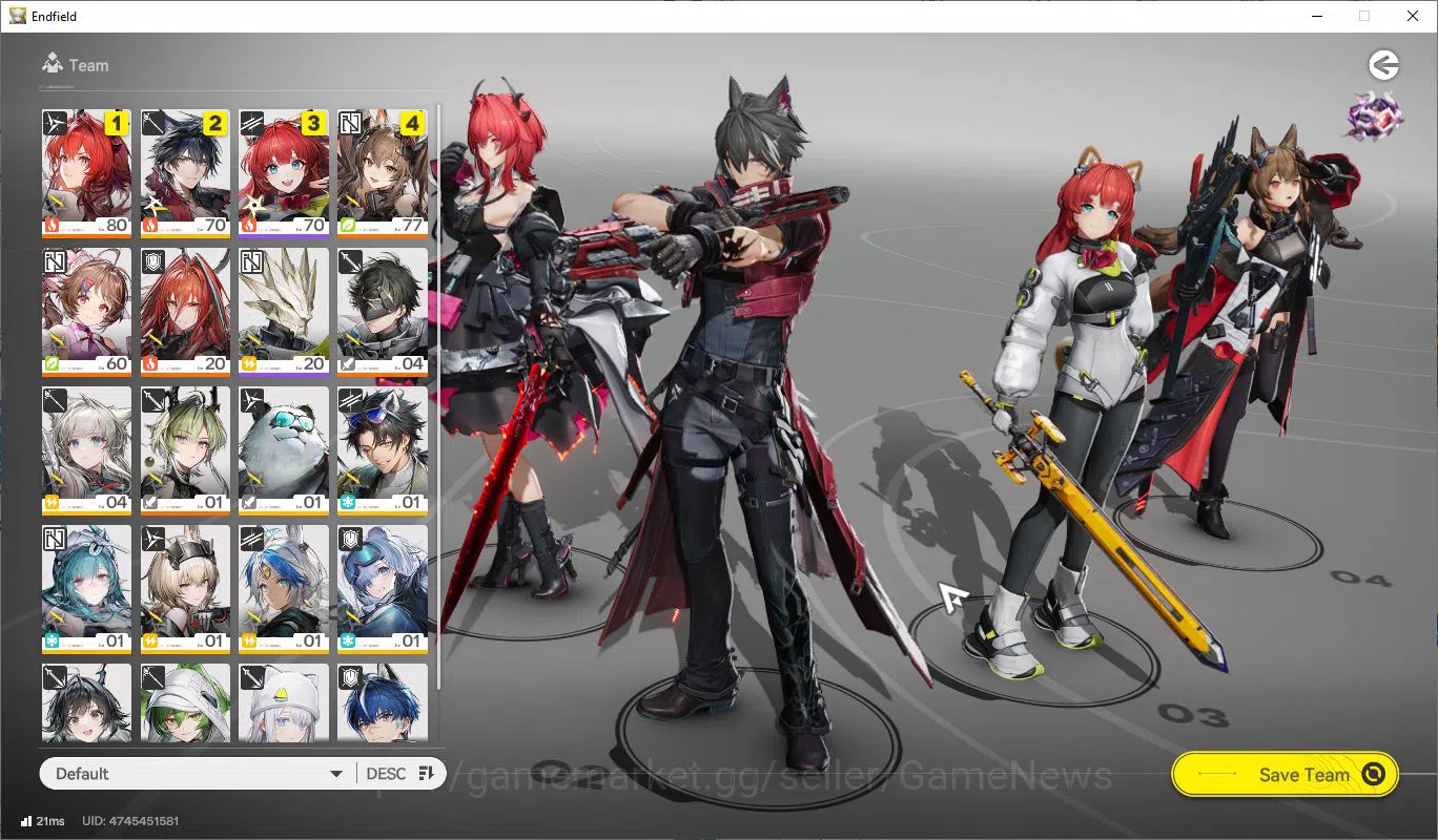 Asia Lv49+ 18K Oro|Laeva+Sign,Gilberta,Ardelia+Sign,EmberP1|WulfgP3+Sign,Etc|11 6* WP|Selector On|LogGryplink|CheckSS(END1528) Arknights: Endfield Accounts Asia Lv49+ 18K Oro|Laeva+Sign,Gilberta,Ardelia+Sig image 1