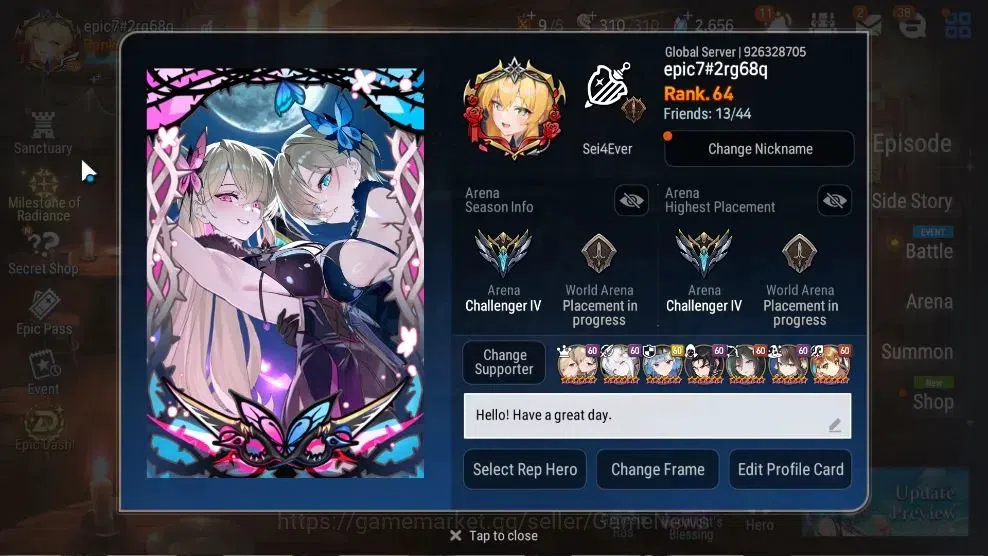 Epic Seven Accounts High-End GLOBAL UnVerif|14 ML(Rhiana&Luc,Salome,RoLight,Straze,SSez,DB Senya,Etc)+Ab 2