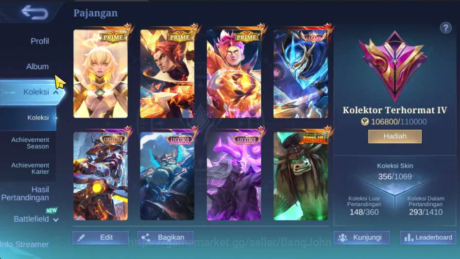 Mobile Legends: Bang Bang Accounts Others Hero 127 | Skin 293 | Legend Gusion, Collector Yi Sun Shin, Prime 2