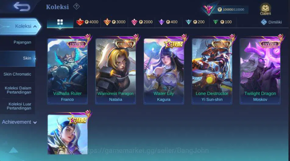 Mobile Legends: Bang Bang Accounts Others Hero 127 | Skin 293 | Legend Gusion, Collector Yi Sun Shin, Prime 9