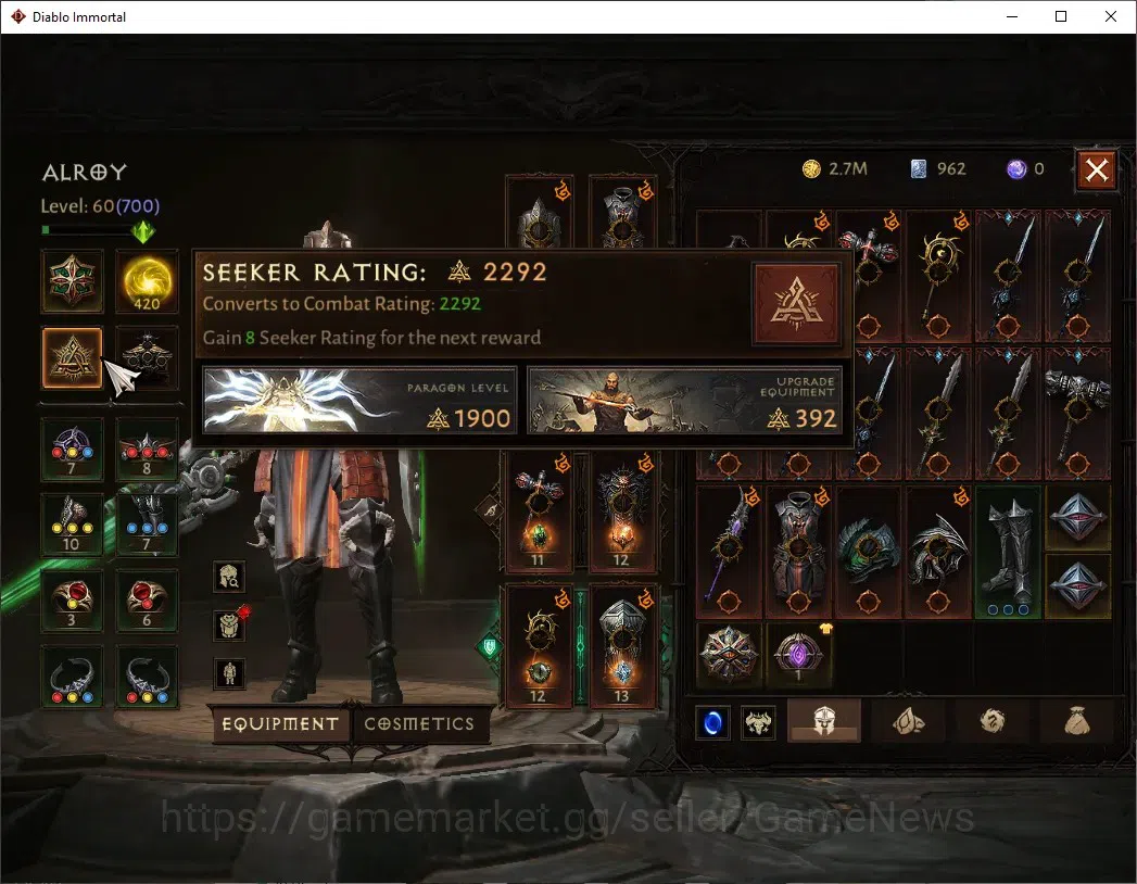 Diablo Immortal Accounts Europe-Sescheron|CS ON|Lv60(700)|Crusader|40k CR|R image 5