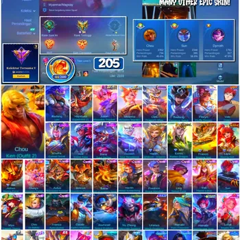 Mobile Legends: Bang Bang Accounts #4332 205 Skins | Chou Ken (Outfit 2) (STREET FIGHTER) | Badang Pegasus Seiya (SAINT