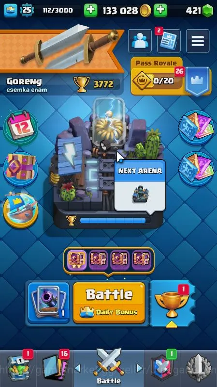 Lvl 25|Trophy 3772|KTL 9|Limited Skin|Card 64|2 Evo,1 Legend,15 Epic,22 Rare,26 Common|Take Email(CR1014) Clash Royale Midgame Lvl 25|Trophy 3772|KTL 9|Limited Skin|Card 64|2 Ev image 1