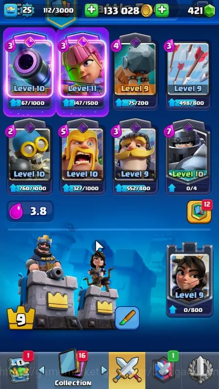 Clash Royale Accounts Midgame Lvl 25|Trophy 3772|KTL 9|Limited Skin|Card 64|2 Evo,1 Legend,15 Epic,22 Rare,26 Common|Take 2