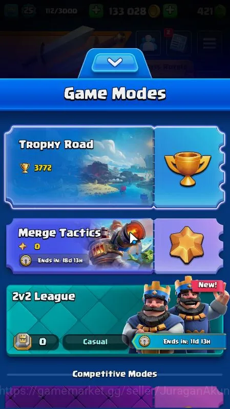 Clash Royale Accounts Midgame Lvl 25|Trophy 3772|KTL 9|Limited Skin|Card 64|2 Evo,1 Legend,15 Epic,22 Rare,26 Common|Take 5