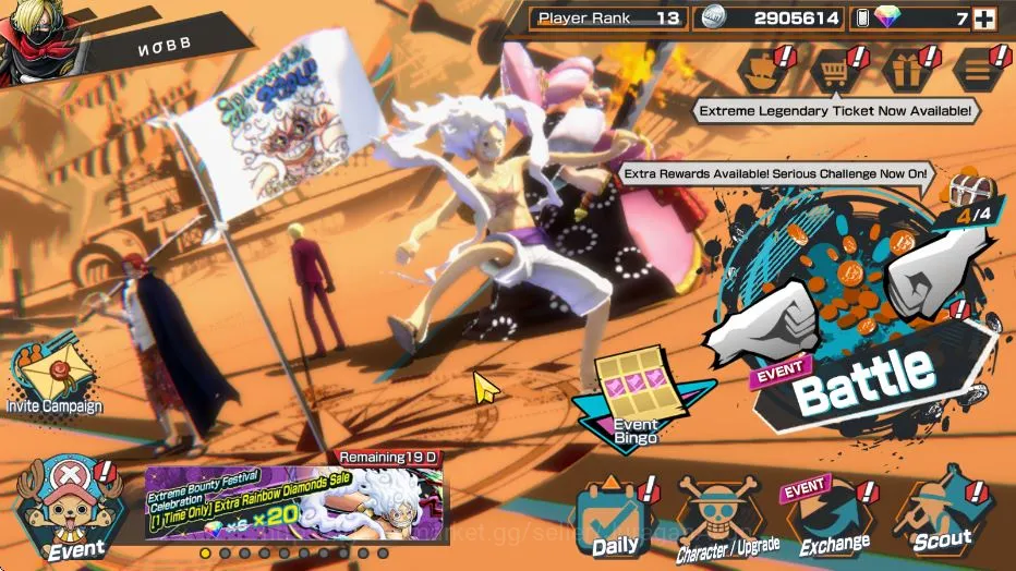 One Piece Bounty Rush Accounts Mid-Tier Global|4 META Extreme (Four Emperor Luffy,Divine Shanks,Olin The Oiran,FilmRed 5