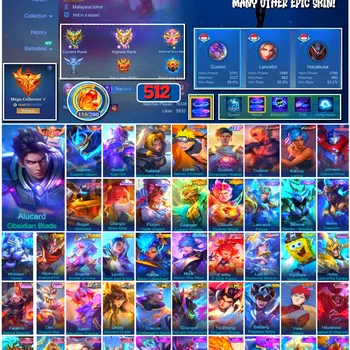 Mobile Legends: Bang Bang Accounts 🔥 #4062 🔥 512 Skins 💎 KOF Gusion K 👑 Mega Collector V ⚔️ Legend Gusion Cosmic Gleam
