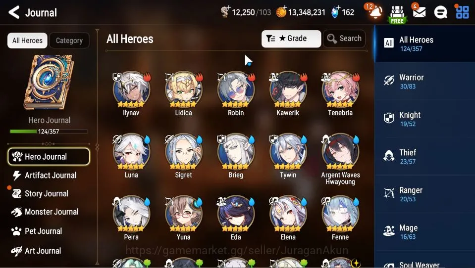 Epic Seven Accounts Mid-Tier Asia Unverif|5ML(SECeline,CPavel,WOTMTenebria,BWIseria,CCharles)+Ilynav,Robin|162 5