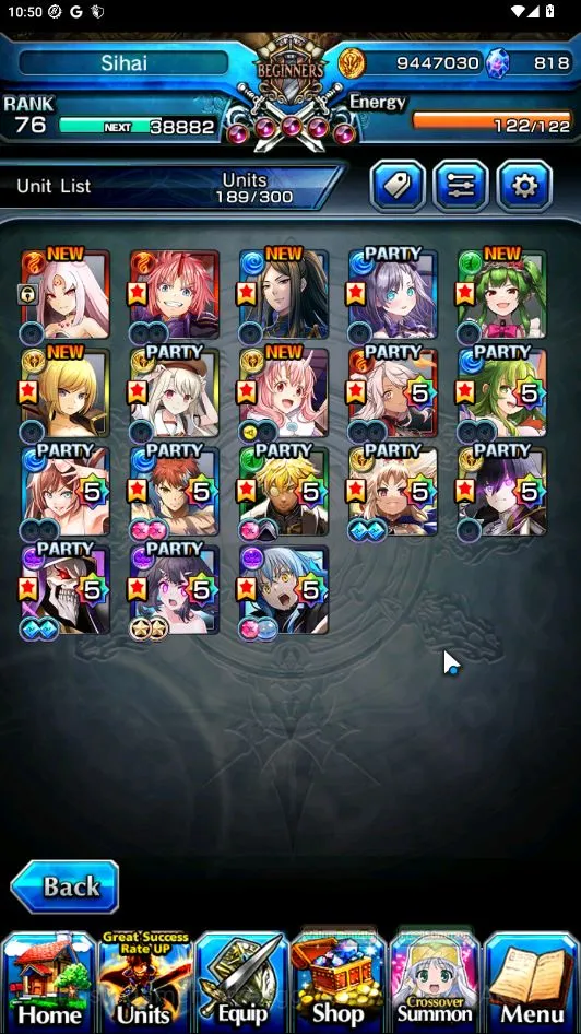 Grand Summoners Accounts Mid-Game Global|Rank 76|818Crystal|18 Ascend[ShiroTW,WH Fen,IslidHP,MiyuTW,DL RimuruTW,SS 2