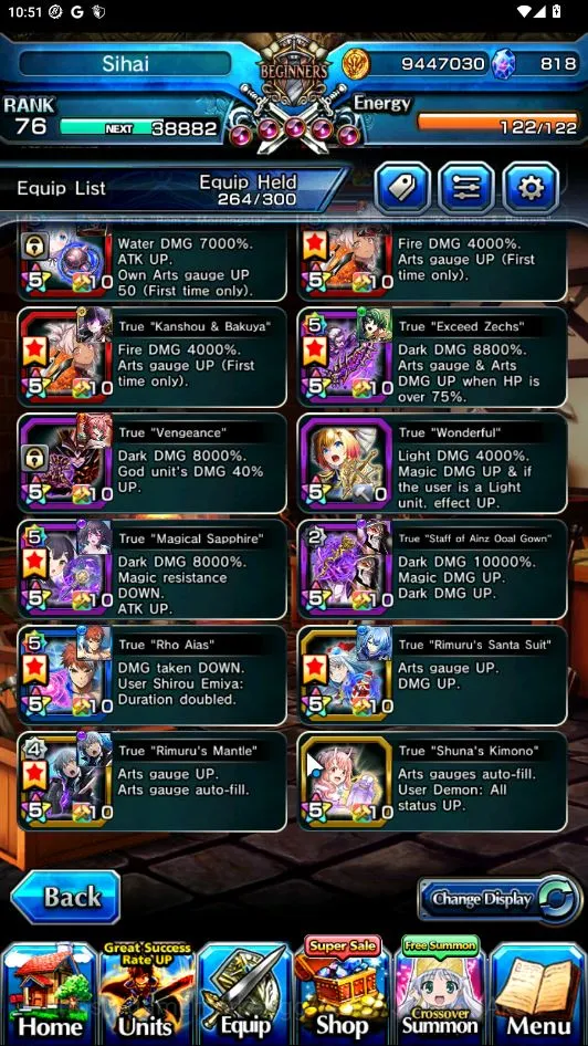 Grand Summoners Accounts Mid-Game Global|Rank 76|818Crystal|18 Ascend[ShiroTW,WH Fen,IslidHP,MiyuTW,DL RimuruTW,SS 3