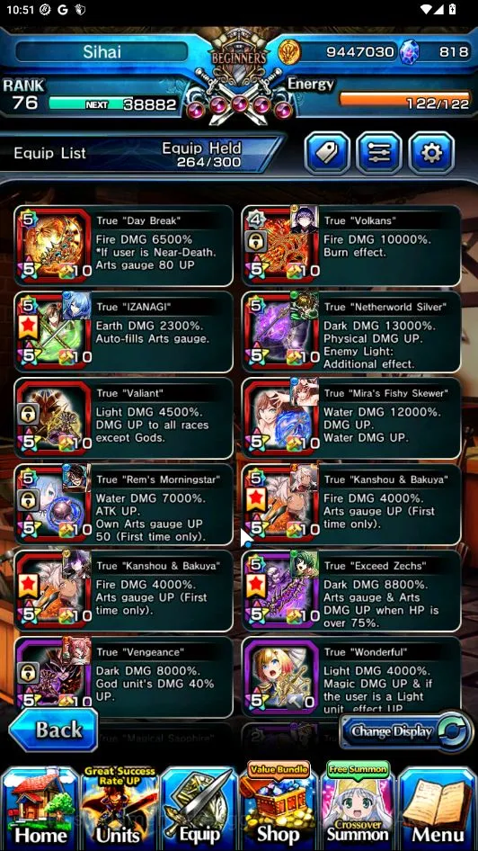 Grand Summoners Accounts Mid-Game Global|Rank 76|818Crystal|18 Ascend[ShiroTW,WH Fen,IslidHP,MiyuTW,DL RimuruTW,SS 4