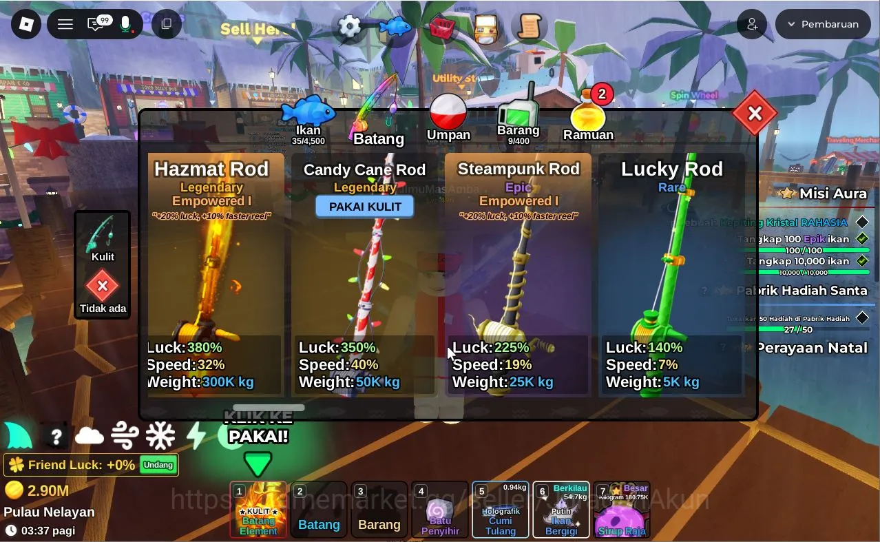 Roblox Accounts Lv 495 Fish It [Rod(Element,Ghostfin+Prism,Angler,Ares)]3 secret fish (Grand Maja,Etc),Singularity 2