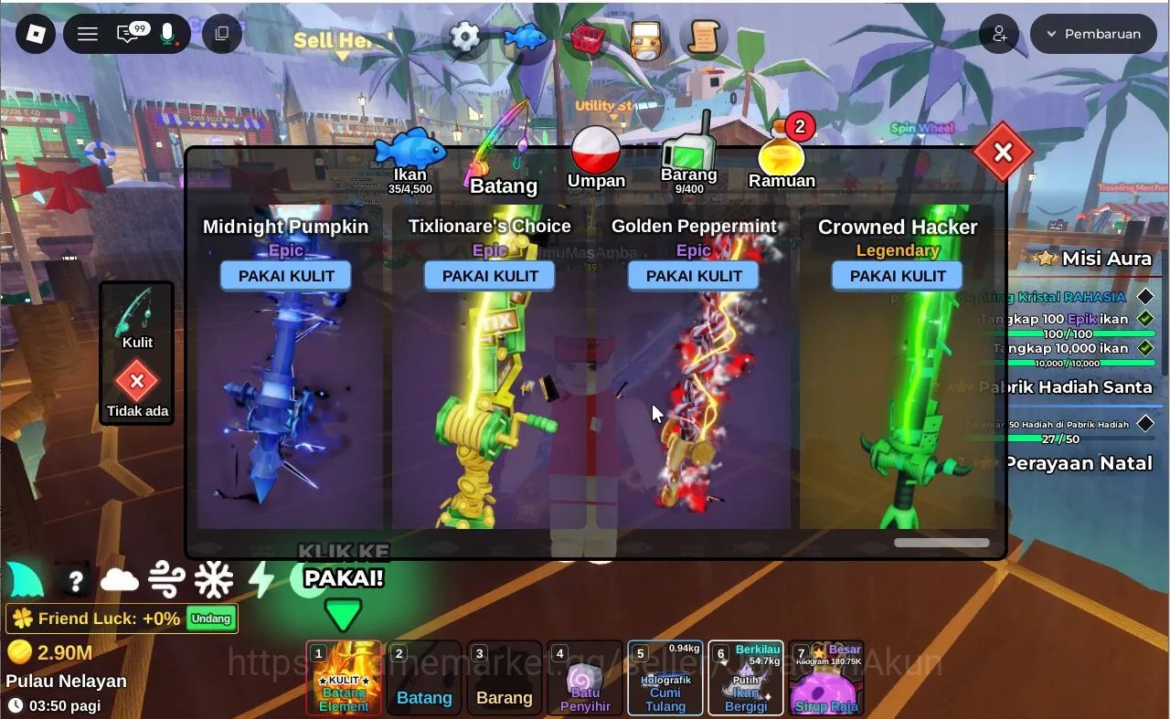 Roblox Accounts Lv 495 Fish It [Rod(Element,Ghostfin+Prism,Angler,Ares)]3 secret fish (Grand Maja,Etc),Singularity 3