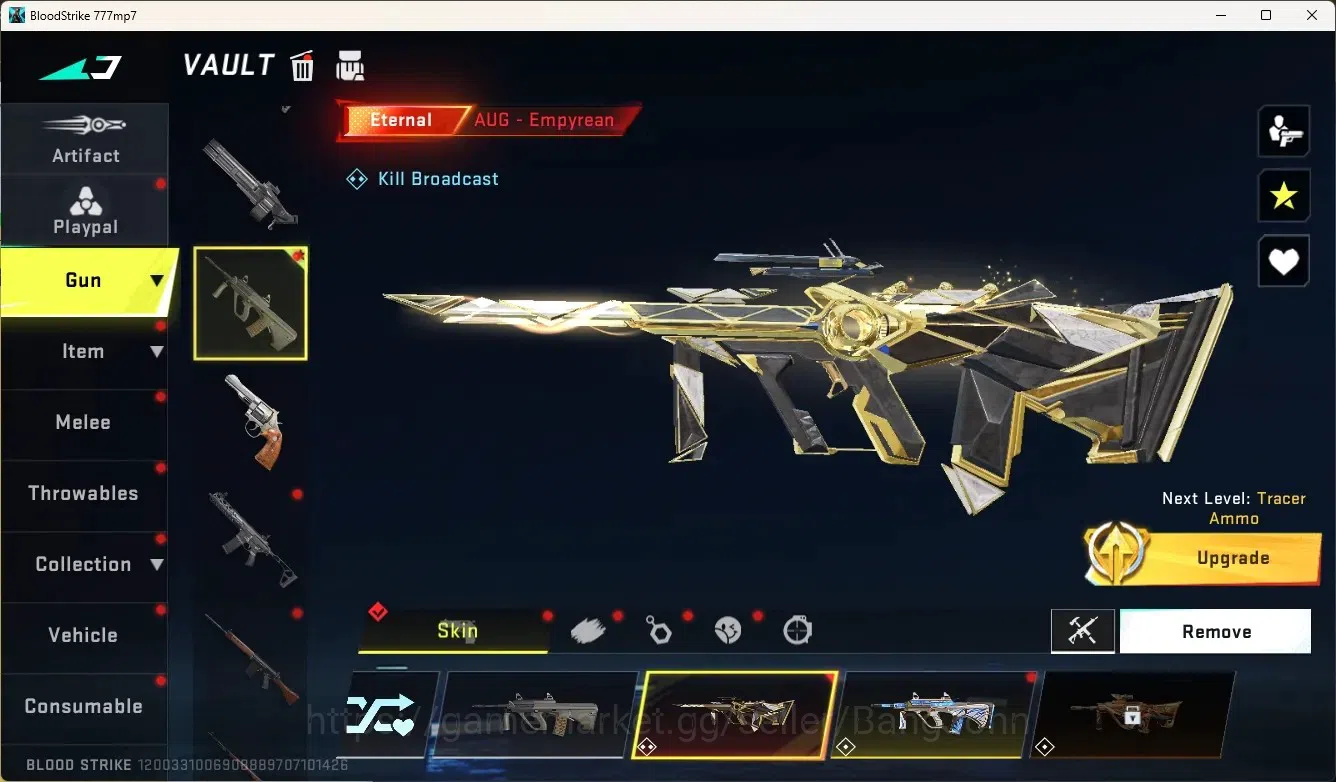 Blood Strike Accounts Collab Skin ASIA|Eternal Gun:AUG-Empyrean|1 Collab Gun:MCX - EVA-00 [EVA]|1 Ultra Gun|7 Legend 7