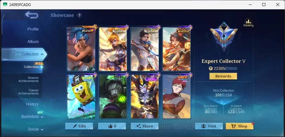 Mobile Legends: Bang Bang Accounts Collector Global|101S|Expert|KOF Karina,Epic Valir,Epic Khufra,Blazing Esmeralda,LB 1