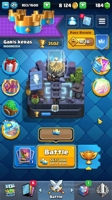 Lvl 21 | Trophy 3502 | KTL 8 | Card 65 | 2 EVO, 1 Legend, 16 Epic, 24 Rare, 24 Common | 184 Gems |Take Email(CR1123) Clash Royale Midgame Lvl 21 | Trophy 3502 | KTL 8 | Card 65 | 2 EVO, 1 image 1