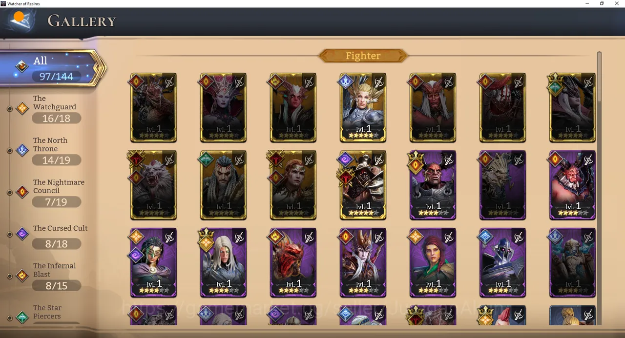 Watcher of Realms Accounts End-Game Global 500xx | 785k Power| 10 Legendary(Hatssut, Valkyra, Crach, Shamir etc) + 40 Epic 7