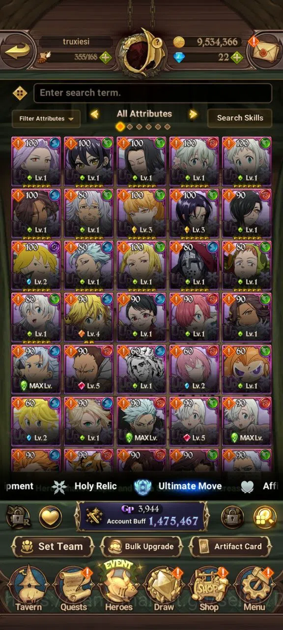 The Seven Deadly Sins: Grand Cross Accounts Others GLOBAL|1.4M CC|UR DKM2/6,WK Gowther2/6,GoT Thor,Chaos Arthur,etc|Detail 2