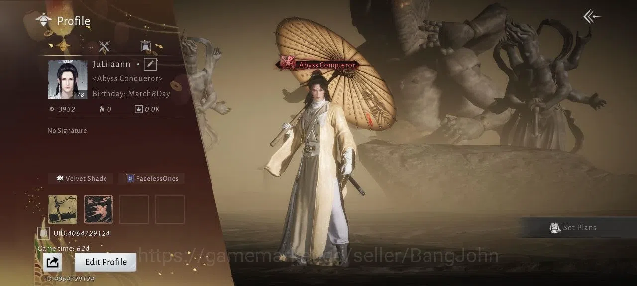 Where Winds Meet Accounts LEVEL 78 | MC MALE | UMBRELLA SKIN | 14K POWER | PILLOW PILL 48 | HARMONIC CORE 1 UNUSED | WWM150B 1