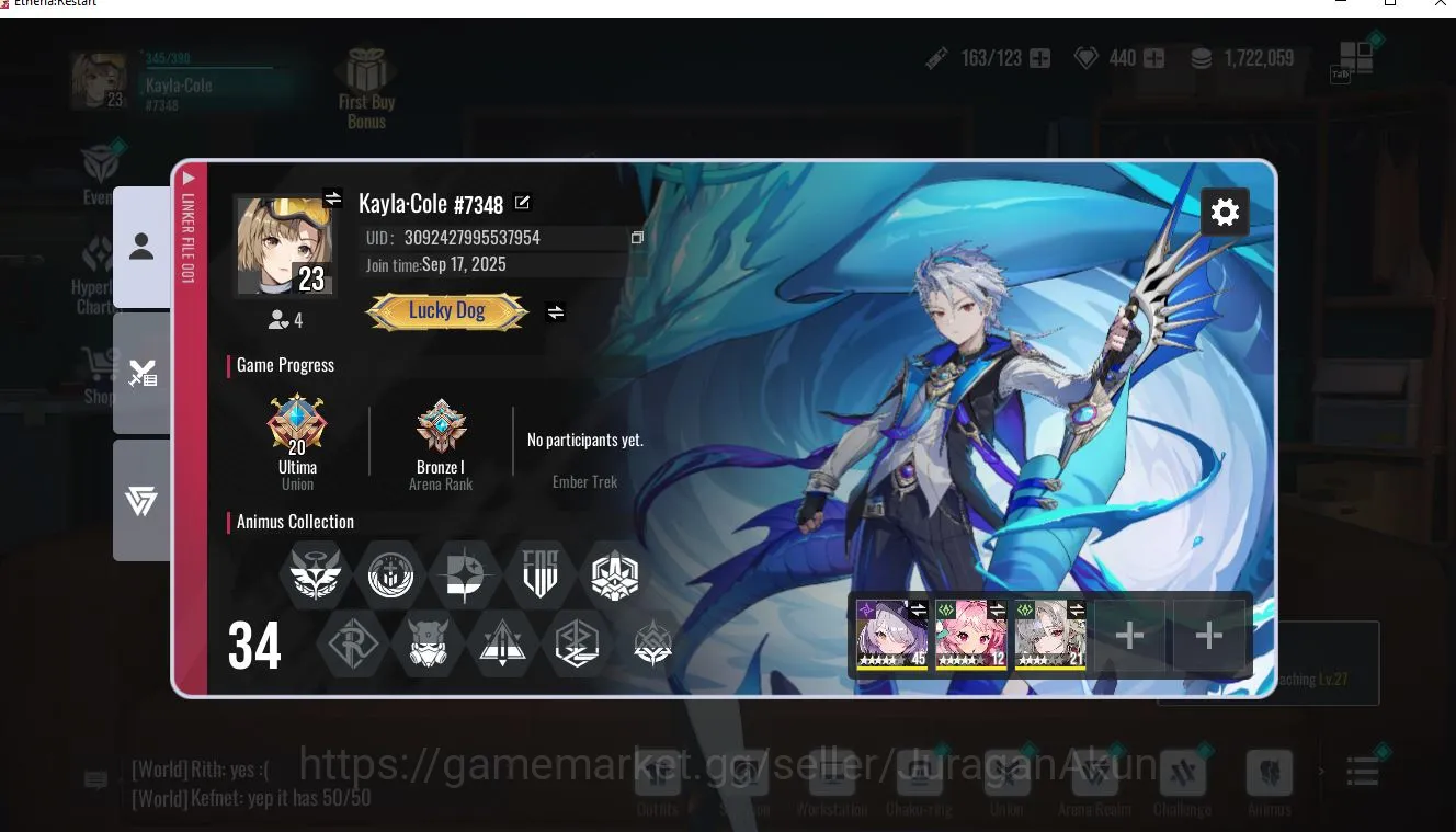 Etheria: Restart Accounts Mid‑Tier Global-S12|7 SSR(Lian,Lily,Rilmocha,Batsby,Fiqui,Khloros,Mia) 20 SR Animus |Female MC|Log 2