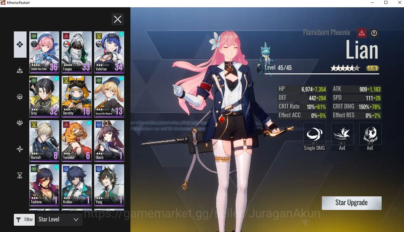 Etheria: Restart Accounts Mid‑Tier Global-S12|7 SSR(Lian,Lily,Rilmocha,Batsby,Fiqui,Khloros,Mia) 20 SR Animus |Female MC|Log 5